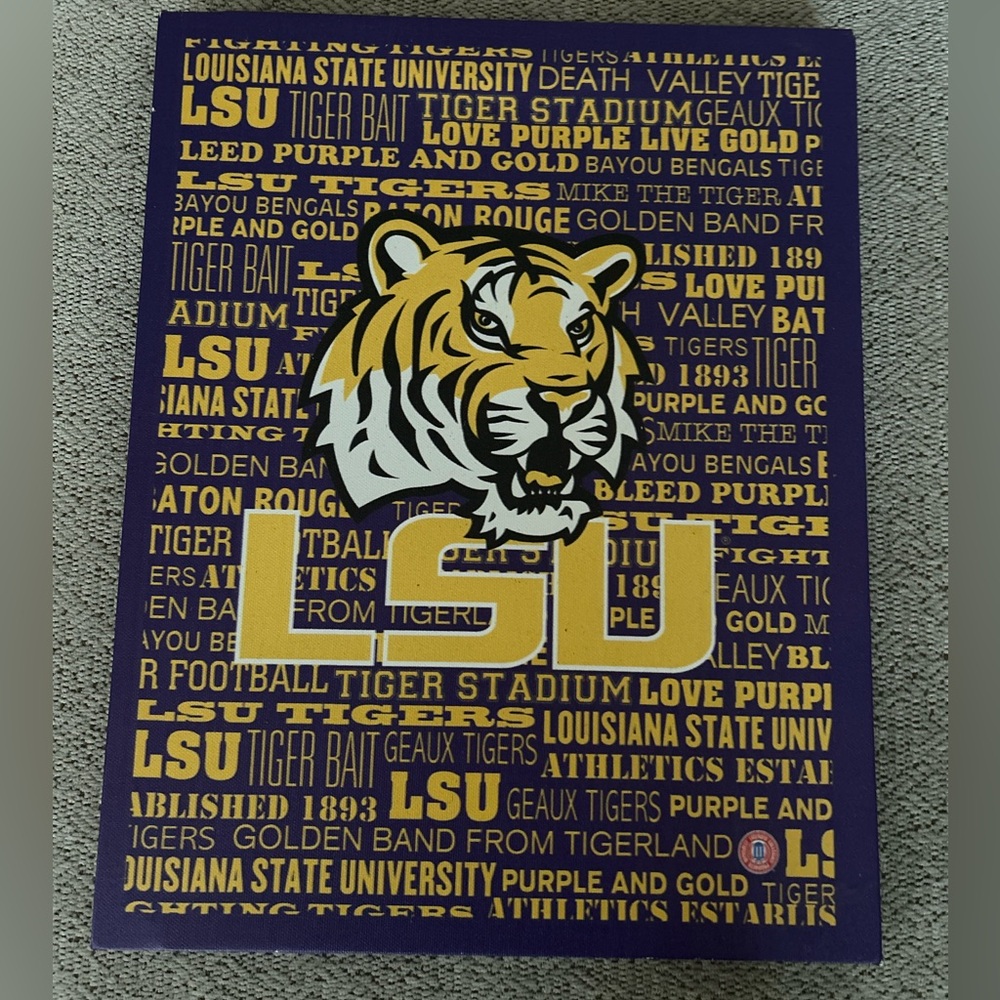 LSU Tigers Wall Art - Purple and Gold Canvas Logo Graphic Print 11”x14”